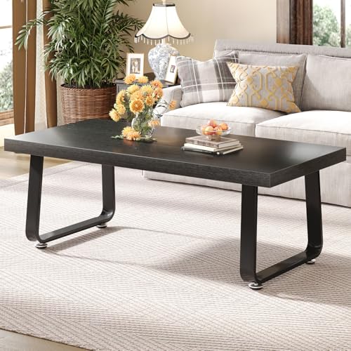 HSH Black Coffee Table, Industrial Wood and Metal Legs Center Table, Modern Minimalist Rectangle Cocktail Table for Living Room, Farmhouse Wooden Tea Table for Bedroom Home Office, Black Oak, 47 Inch - color: Black Oak, size: 47 inch
