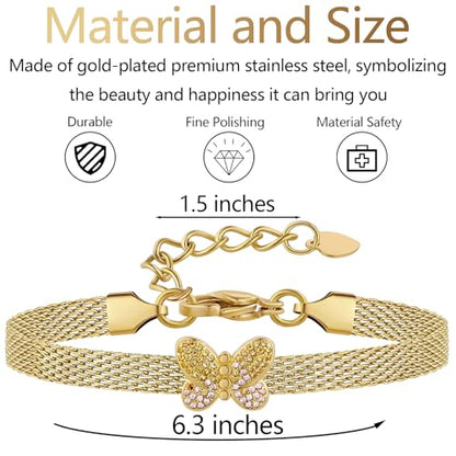Mesh Link Gold Bracelet for Women 14K Gold Plated Clip Beads Dainty Bracelets Gift for Women - style: Gold-Butterfly