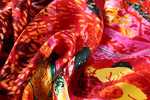JWSilk Long Charmeuse Silk Scarf Classic Art Print - color: Red