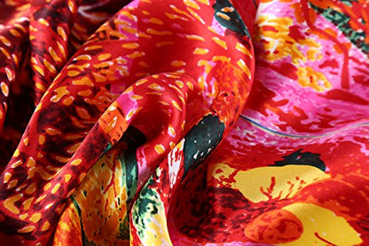 JWSilk Long Charmeuse Silk Scarf Classic Art Print - color: Red