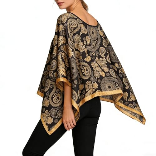 Women's Satin Cover Up Short Poncho Tops Sheer Chiffon Boho Pashmina Shawl Beach Soft Shawl - color: Style20
