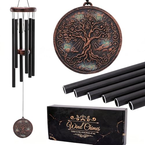 Wind Chimes for Outside - Vintage Deep Tone Tree of Life Windchimes Outdoors Garden Yard Patio Indoor Home Balcony Hanging Decoration Memorial Birthday Gifts for Women Men Mom Dad Grandma