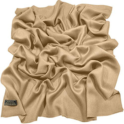 CJ Apparel Solid Color Fringe Design Fringe Shawl Scarf Wrap Stole Throw Head Wrap Pashmina Gift Hand Made in Nepal New - color: Dark Cream Fc1034