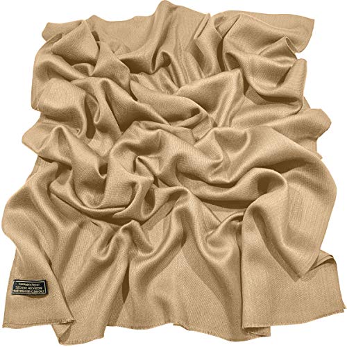 CJ Apparel Solid Color Fringe Design Fringe Shawl Scarf Wrap Stole Throw Head Wrap Pashmina Gift Hand Made in Nepal New - color: Dark Cream Fc1034