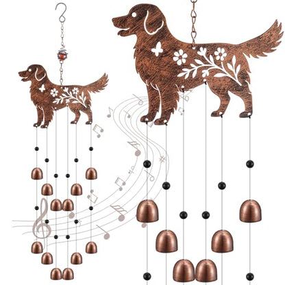 Cinnvoice 24 Inch Metal Wind Chimes for Outside Decor with S Hook, Birthday Gift for Women Men Bronze Memorial Gift with 12 Bell for Patio Garden Yard Lawn Front Yard Housewarming(Golden Retriever) - style: Golden Retriever