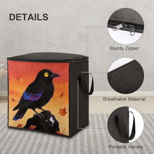 Crow Storage Bag Portable Closet Organizer Storage Bags Quilt Storage Bags with Zippered Breathable Storage Bag with Carry Handles for Blanket Pillow Bedding