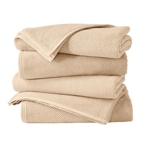 Great Bay Home 100% Cotton 4 Pack 54x27 Bath Towel Set - Absorbent, Quick-Drying, Durable Towels for Bathroom Decor - Low-Twist, Two-Ply Fibers (Taupe) - color: 02 Taupe, size: Bath Towel (Pack of 4)