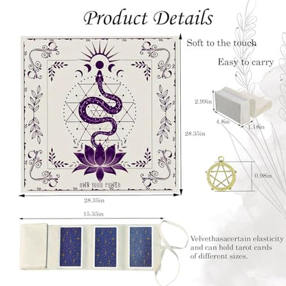 Knana Tarot Altar Cloth Silk Mat for Reading - Witchcraft Accessories with Tarot Card Bag (Purple Snake) - color: Purple Snake
