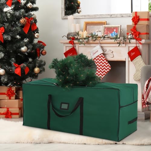 Large Christmas Tree Storage Bag 7.5 ft, 600D Oxford Fabric Heavy Duty Christmas Tree Container, Waterproof Xmas Artificial Tree Storage Box with Reinforced Handles and Dual Zippers, Green