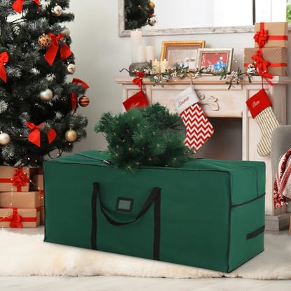 Large Christmas Tree Storage Bag 7.5 ft, 600D Oxford Fabric Heavy Duty Christmas Tree Container, Waterproof Xmas Artificial Tree Storage Box with Reinforced Handles and Dual Zippers, Green