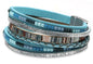 Fesciory Leather Wrap Bracelets for Women, Boho Leopard Multi-Layer Crystal Beads Cuff Bracelet Jewelry - color: Boho Braid(Blue)