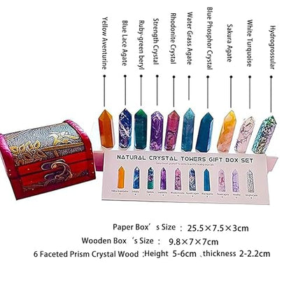Sets of 7/8/10 Pcs Healing Crystal Stone Wands,Hexagona,Single Pointed,Chakra 6 Faceted Column Prism,Reiki Gemstones,Energy Balance,Meditation Natural Gem Kits Home Decor (10pcs A Set) - color: 10pcs a Set