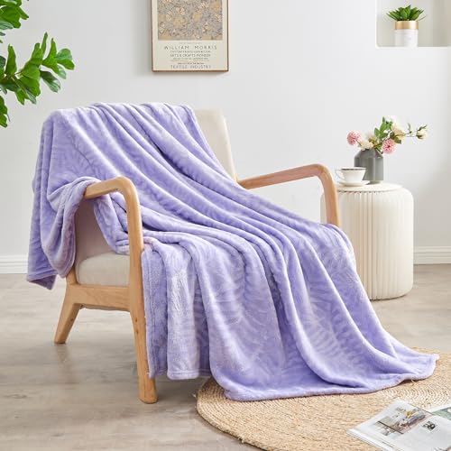 Super Soft Flannel Fleece Throw Blanket, Lightweight Cozy Warm Leaves Textured Plush Blanket for Bed Couch Sofa, 60 x 80 Inches, Lilac - color: Lilac, size: 60x80 IN