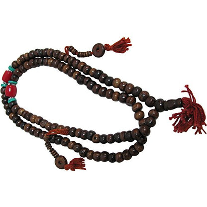Tibetan 108 Count Brown Bone & Turquoise & Coral Bead Japa Mala Prayer Yoga Meditation Necklace