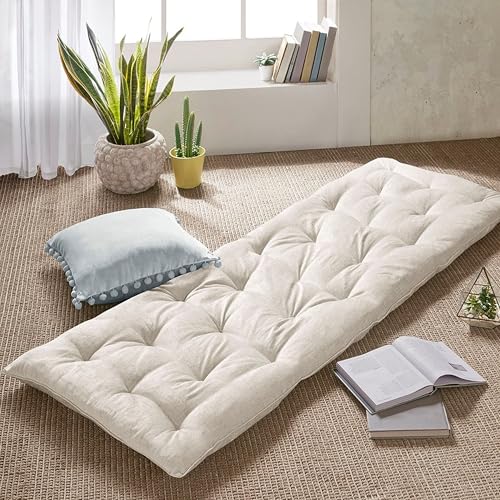 Intelligent Design Edelia Foldable Poly Chenille Light Weight Lounge Floor Pillow Cushion Tufted Seat for Meditation, Game Playing, Yoga, Reading with Travel Wrap, 74x27, Ivory - color: Ivory