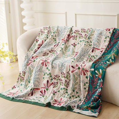 Boho Throw Blanket, 100% Cotton Ultra Soft Luxury Throw Rustic Quilt, Muslin Breathable Soft Bed Throw ，All Throw for Sofa Couch Chair 60x80 Inch - color: Precious Flowers, size: 60x80 Inch
