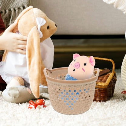 PRETYZOOM Waterproof Woven Storage Basket with Handle Multi-Use Organizer for Bedroom Bathroom Living Room Large Capacity Sundries Organizer Compact 7.67X7.67X5.51 Inch Laundry and Cosmetics Storage
