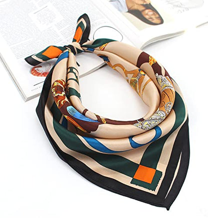 ANDANTINO 100% Mulberry Silk Scarf -21” Lightweight Square Neckerchief – Breathable Digital Printed Scarves with Gift Packed - color: Horse-tawny