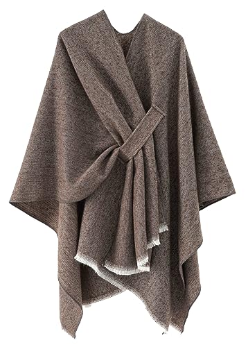 Women's Shawls Wrap Poncho Soft Capes Open Front Cardigan Large Blanket Wraps Shawl Knitted Cloak Cardigan Warm - color: New-coffee