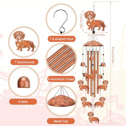 Dachshund Wind Chimes for Outside Metal Windchimes Dachshund Gifts for Women Men Garden Decor for Patio Yard Memorial for Dog Lovers
