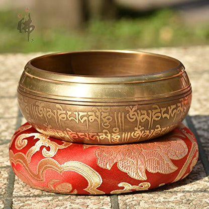 Tibetan Singing Bowl Set,Carved with Amitayus Buddha Statue and Mentra of Om Mane Padme Hum,For Sound Healing,Meditation,Yoga,Relaxation,Chakra Balance,Handmade in Nepal(5.7inches) - color: Buddha, size: 14.5cm