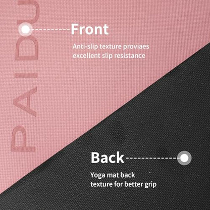 PAIDU Yoga Mat Non Slip Anti-tear,extra thick-2/5 inch（10MM）High Resiliency Professional POE Yoga Mats for Women Men Kids,72"x24"inch,Workout, Yoga, Pilates and Floor Exercise, with Carrier Strap - color: Pink + black
