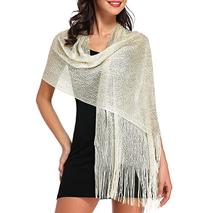 vimate Sparkling Metallic Shawls and Wraps for Evening Party/Wedding/Formal Dresses (With Free Buckle) - color: N#. Cream (With Cream Buckle)