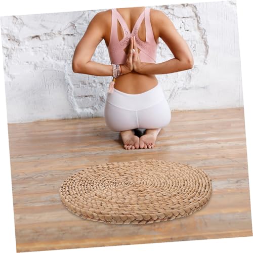 PRETYZOOM Meditation Seating Cushion Woven Floor Mat Thick 1.5cm Natural Straw Round Yoga Cushion for Indoor Meditation and Picnic 40cm Diameter