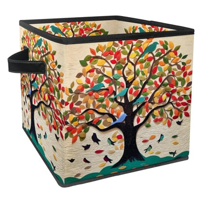 Storage Bags,Clothes Storage Bins Foldable with Handle,1-Pc,Art Painting Tree Fruit Leaves