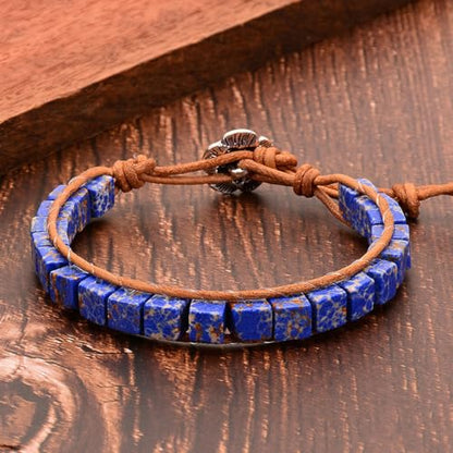 7 Chakra Bracelet Bohemian Handmade Leather Wrap Healing Protection Natural Stone Yoga Beaded Bracelets Boho Friendship Jewelry - color: Lazuli