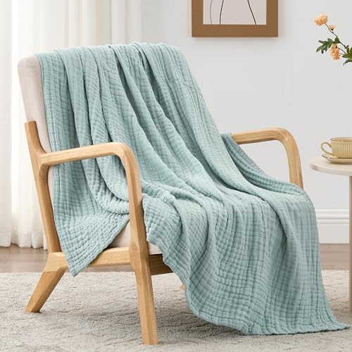 Love's cabin 100% Cotton Muslin Blanket, 6 Layer Lightweight Breathable Gauze Twin Size Blanket 60 x 80 Inches, Soft Summer Blanket for Bed or Couch, Cyan - color: Cyan, size: Twin(60"x80")
