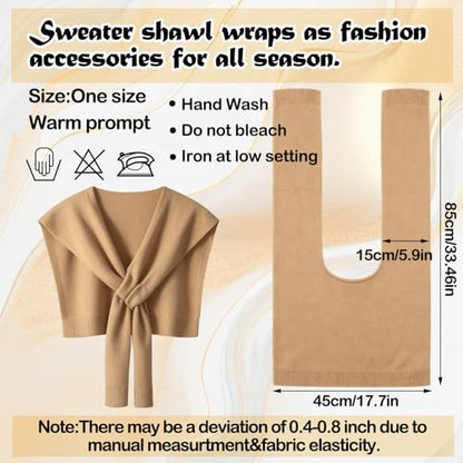 Janmercy 3 Pack Sweater Shawl Wraps for Women Knitted Striped Casual Shawls Knotted Scarves Bulk Cape Shoulder Fashion Wrap - color: Black White Camel