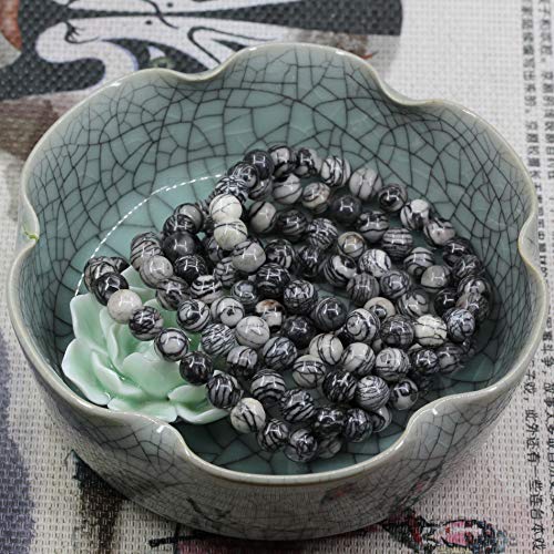 Keleny Gem Semi Precious Gemstones 8mm Natural Quartzite Stone Round Beads Crystal Stretch Bracelet 7 Inch Unisex - color: Grey Frosted Picasso Jasper