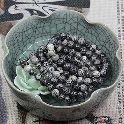 Keleny Gem Semi Precious Gemstones 8mm Natural Quartzite Stone Round Beads Crystal Stretch Bracelet 7 Inch Unisex - color: Grey Frosted Picasso Jasper