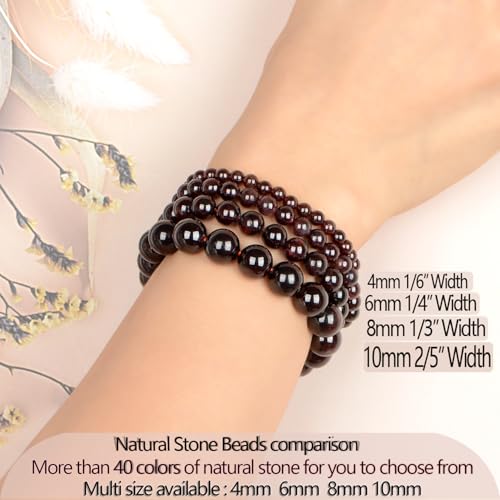LPBeads Handmade Natural Gemstone Stretch Elastic Bracelet Healing Crystal Round Stone Beads Jewelry Gifts for Women Men - color: Garnet, size: 4mm
