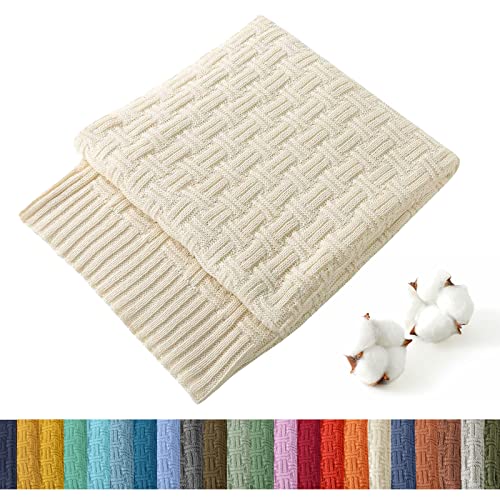 TREELY 100% Cotton Knitted Throw Blanket Couch Cover Blanket(60 x 80 Inches, Ivory White) - color: Ivory White, size: Twin (60 in x 80 in)