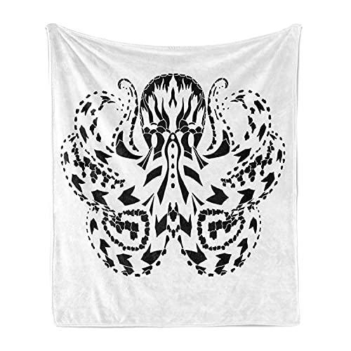 Lunarable Kraken Soft Flannel Fleece Throw Blanket, Nordic Sea Monster Kraken with Effects Mythical Totem Design, Cozy Plush for Indoor and Outdoor Use, 50" x 60", Black - color: Black, size: 50" x 60"