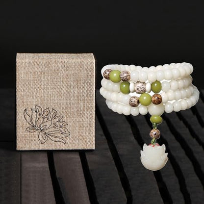 Mala Bead Strand Bracelet, 108 Buddhist Prayer Beads Yoga Meditation Green Malachite Beads Necklace Women man - style: 8mm White Jade Bodhi