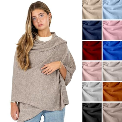 Velanio Cashmere Luxury Knitted Wrap Travel Shawl Scarf, Pashmina Stole, All-Season Scarf for Women Cashmere Wool Blend - color: Rice Flower