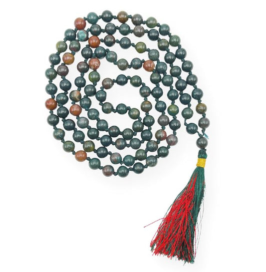GEMSCITE Japa Mala 108 Prayer Beads Perfect for Meditation Spiritual Mala Necklace & Wrist Mala Bracelet - color: Bloodstone, size: Hand Knotted