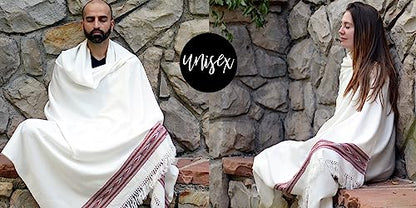 Exotic Meditation Shawl - Large Unisex Prayer Wrap, Oversize Scarf & Versatile Indian Stole Blanket - color: White