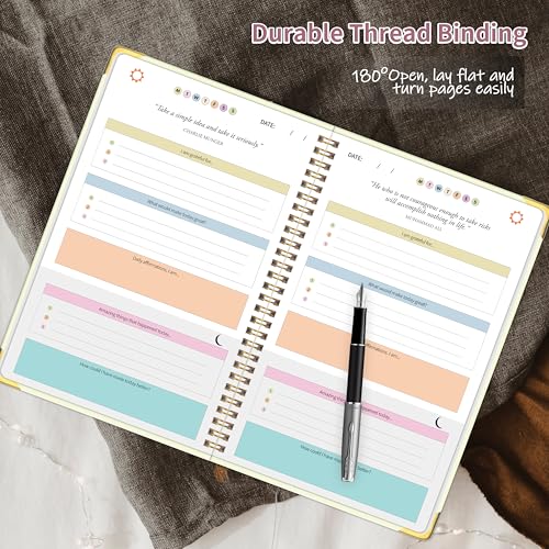 The Gratitude Journal for Women Men, 5 Minute Daily Gratitude Journal Spiral with Prompts & Quotes for Self Care, Happiness, Affirmation and Mindfulness, Hardcover, 5.9"x8.6" - color: Yellow Greem