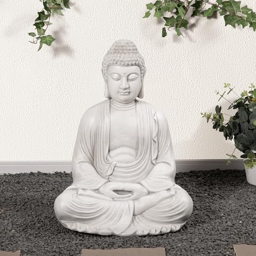 Glitzhome 22.75-inch Zen Meditation Buddha Garden Statue, Black Large Indoor and Outdoor Sculpture, Hand-Finished MGO & Fiberglass Decor for Home Patio Yard