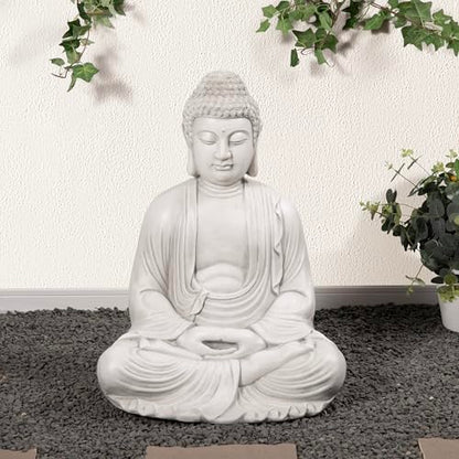 Glitzhome 22.75-inch Zen Meditation Buddha Garden Statue, Black Large Indoor and Outdoor Sculpture, Hand-Finished MGO & Fiberglass Decor for Home Patio Yard