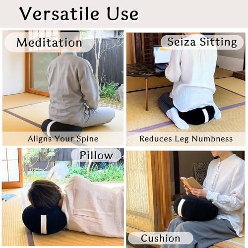 Zafu Meditation Cushion Japan Made （Compact）| Authentic Zen Temple Style Zazen Seat – Firm Kapok Filling for Mindfulness, Yoga & Posture Support