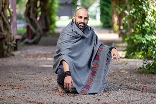 Meditation Shawl or Blanket, Vegan Wool Wrap, Oversize Scarf, Indian Blanket. Unisex - color: Grey