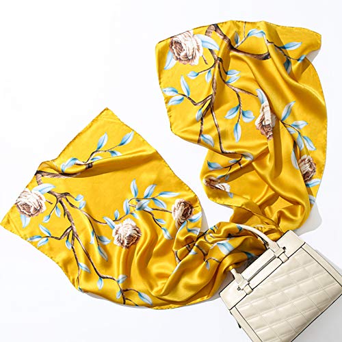 100% Mulberry Silk Long Scarf for Women Large Shawls for Headscarf and Neck- Oblong Hair Wraps with Gift Packed - color: Illuminating Yellow