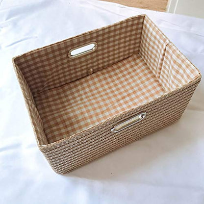 Cabilock 1pc Folding Storage Box with Handle for Room Organization Beige Storage Basket for Home Bedroom Laundry and Living Spaces