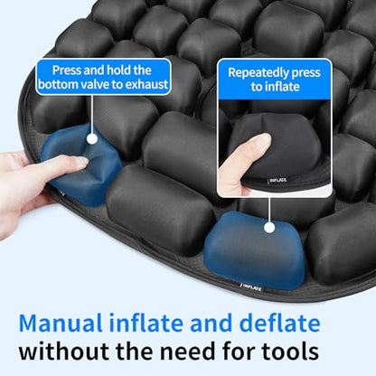 Inflatable Seat Cushion - Portable Travel Cushion for Airplane, Office & Camping - Adjustable Support with Pressure Dispersion to Prevent Discomfort & Bedsore