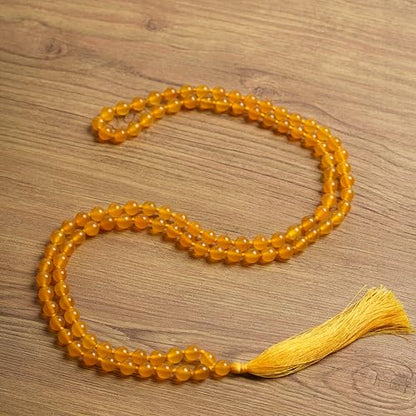 108 Mala Beads 8mm Natural yellow citrine Polished-Finish Genuine Semi-Precious Stone Long Crystal Mala Prayer Bead Necklace Or Bracelet for Yoga Meditation Energy Balancing